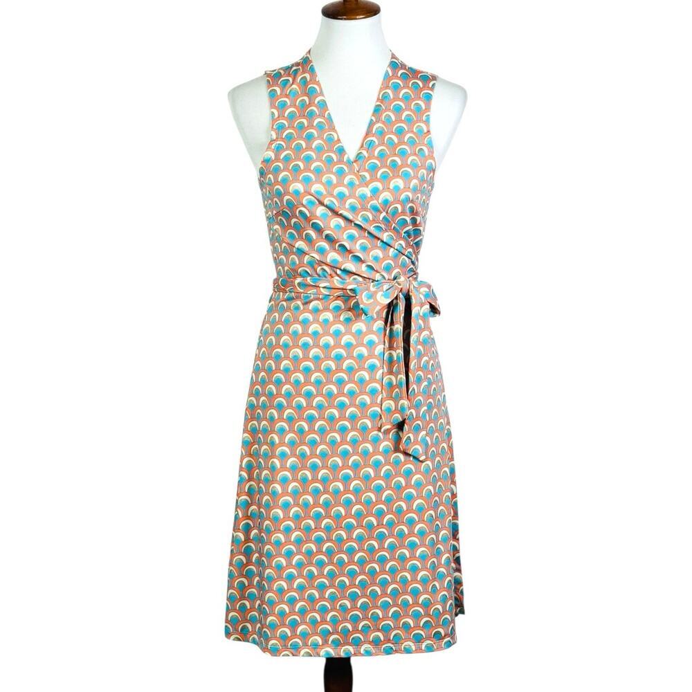 Julie Brown Rica Deco Arch Print Sleeveless Wrap Dress Women’s Small Gold Peach